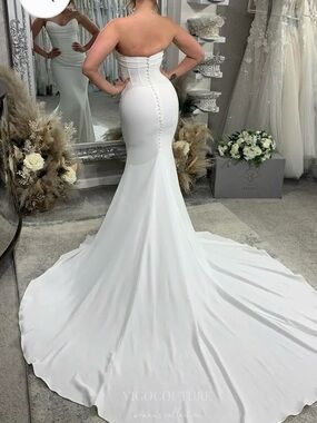 Go Couture Strapless White Mermaid Gown with Button-Back Train